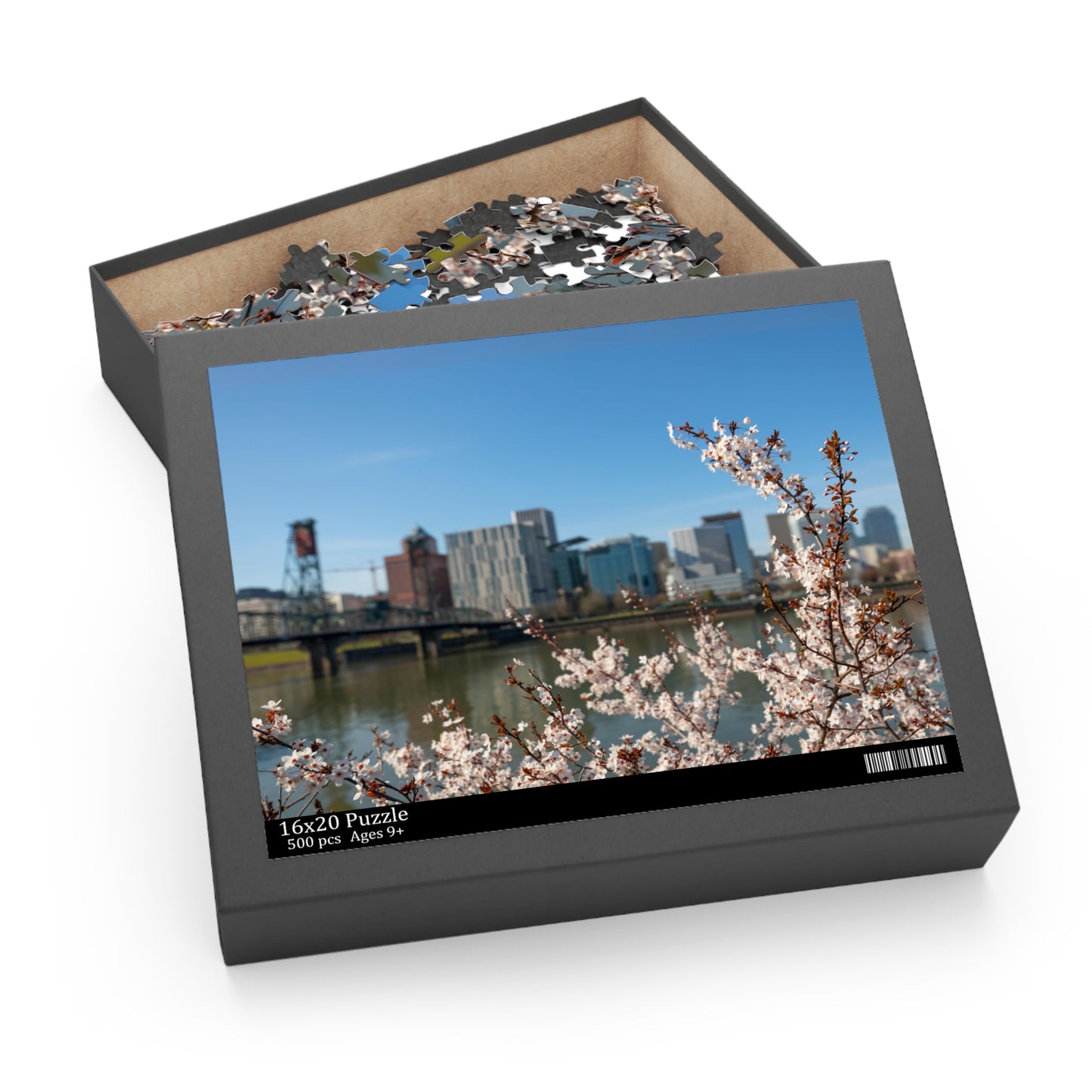 Spring Pdx cherry blossoms Puzzle 120, 252, 500-Piece, Portland Oregon Cherry Blossoms Spring Puzzle, PNW Spring Cherry Blossoms Puzzle PDX