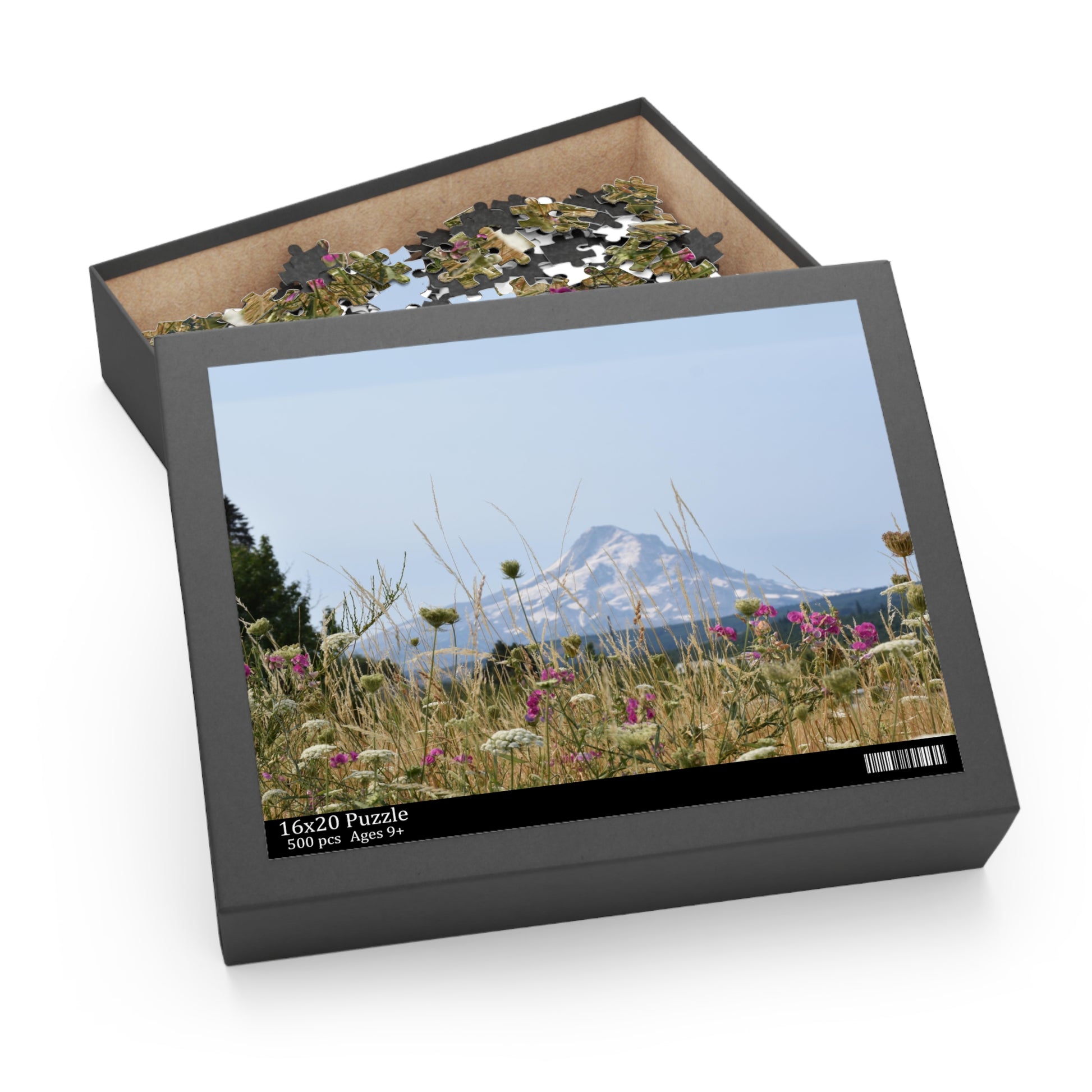 Spring PNW Mountains Cascades Mt Hood Pacific Northwest mountains Puzzle 120, 252, 500-Piece, Spring Mountain Flowers PNW Puzzle