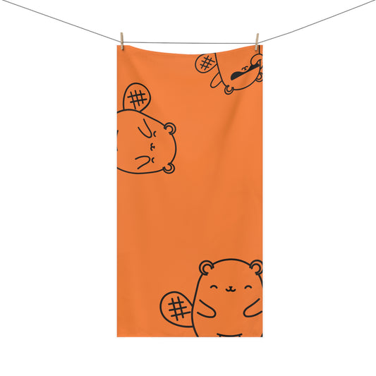 Front view of QT beaver-inspired orange bath towel