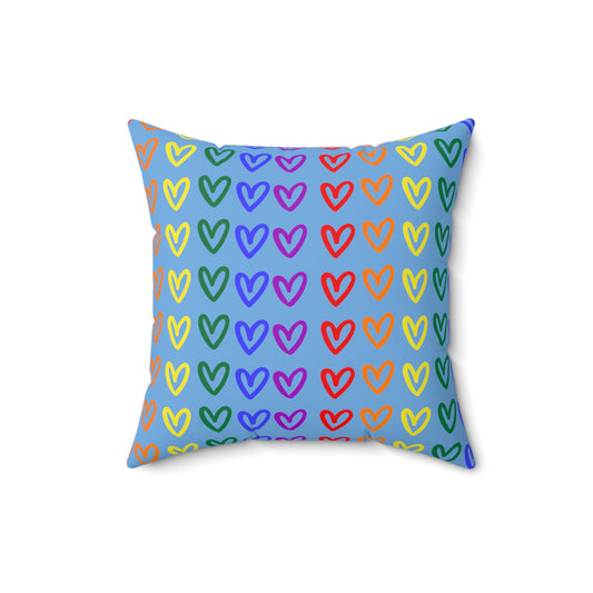 Rainbow Hearts Light Blue Throw Pillow LGBTQ Pride Home Decor Rainbow Heart Pillow Pride Decor Throw Pillow Rainbow Hearts Light Blue