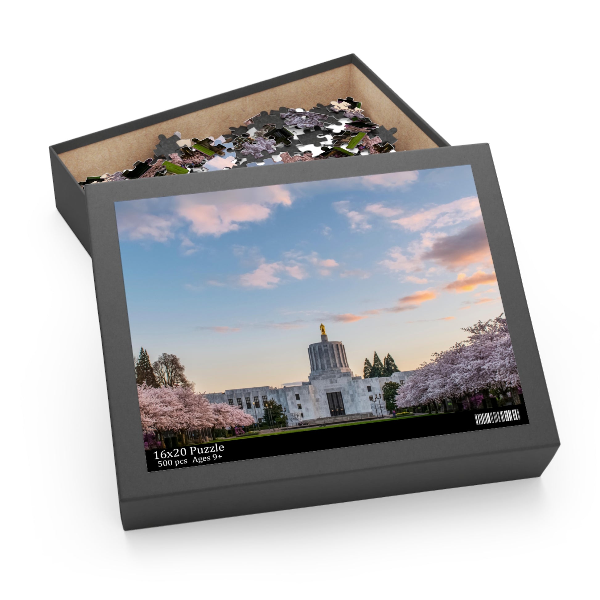 Salem Oregon cherry blossoms Puzzle 120, 252, 500-Piece, PNW Cherry Blossoms Oregon Capital Puzzle, Salem Oregon Cherry Blossoms Puzzle