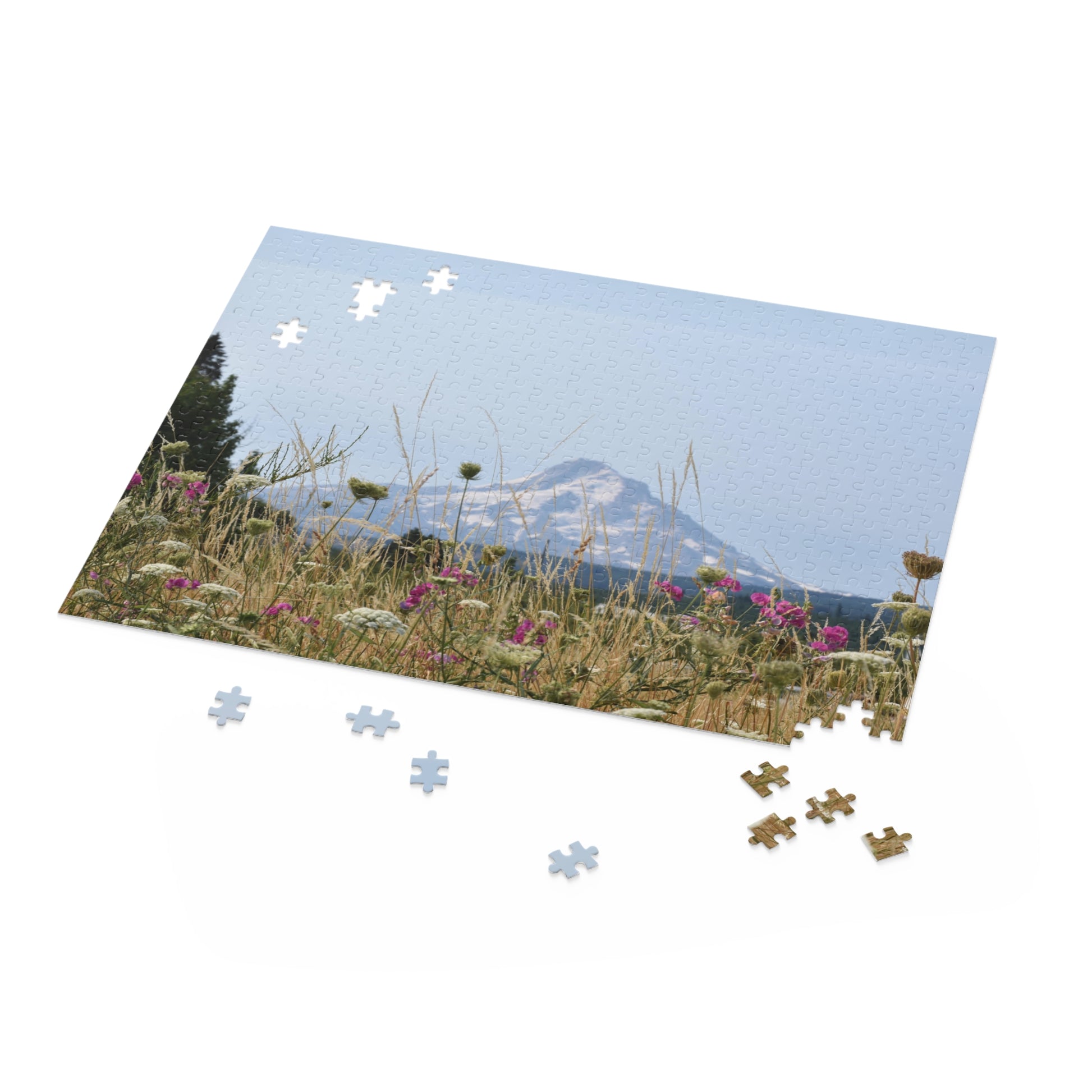 Spring PNW Mountains Cascades Mt Hood Pacific Northwest mountains Puzzle 120, 252, 500-Piece, Spring Mountain Flowers PNW Puzzle