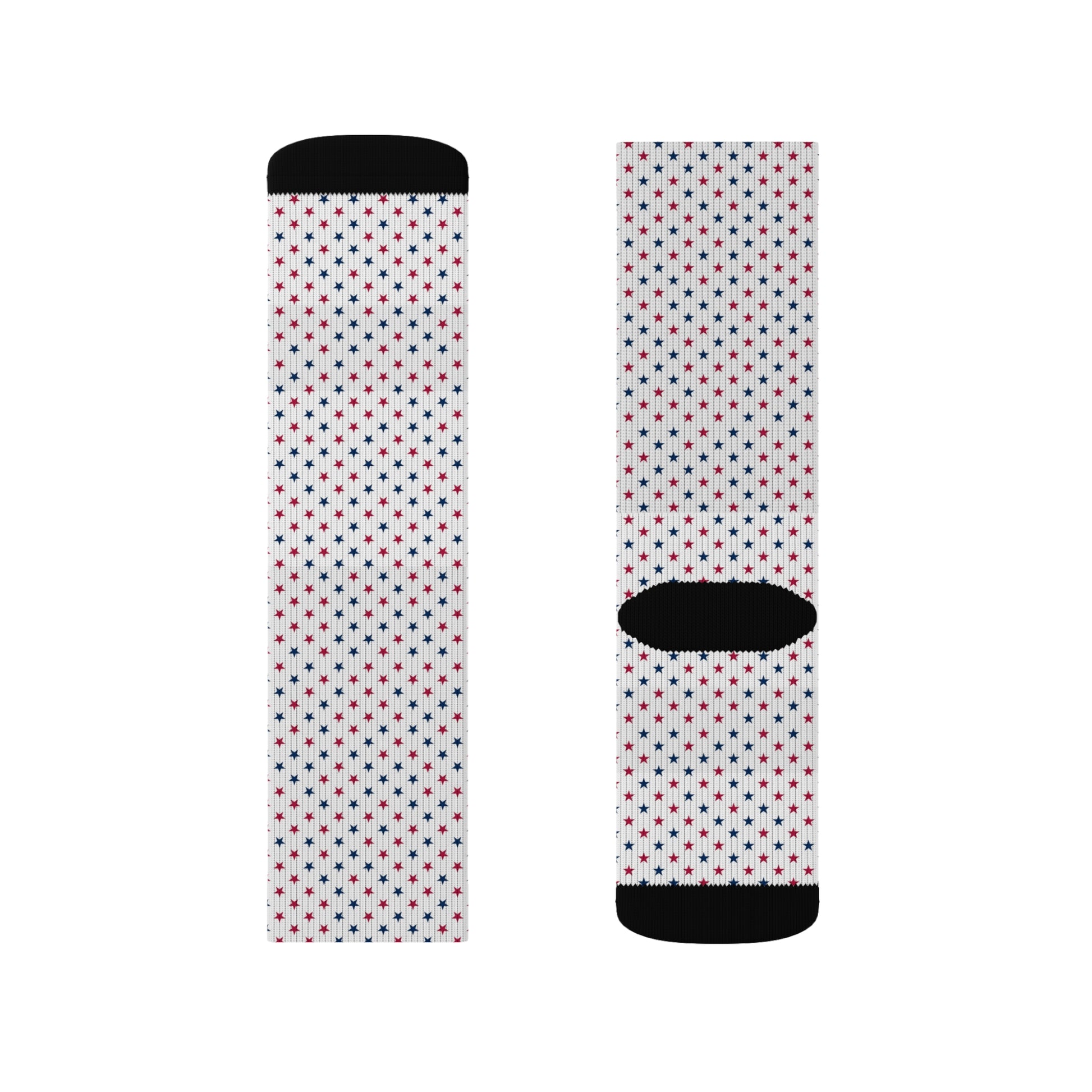 Classic Americana socks showcasing vibrant red, white, and blue star patterns—ideal for celebrating the Fourth of July.
