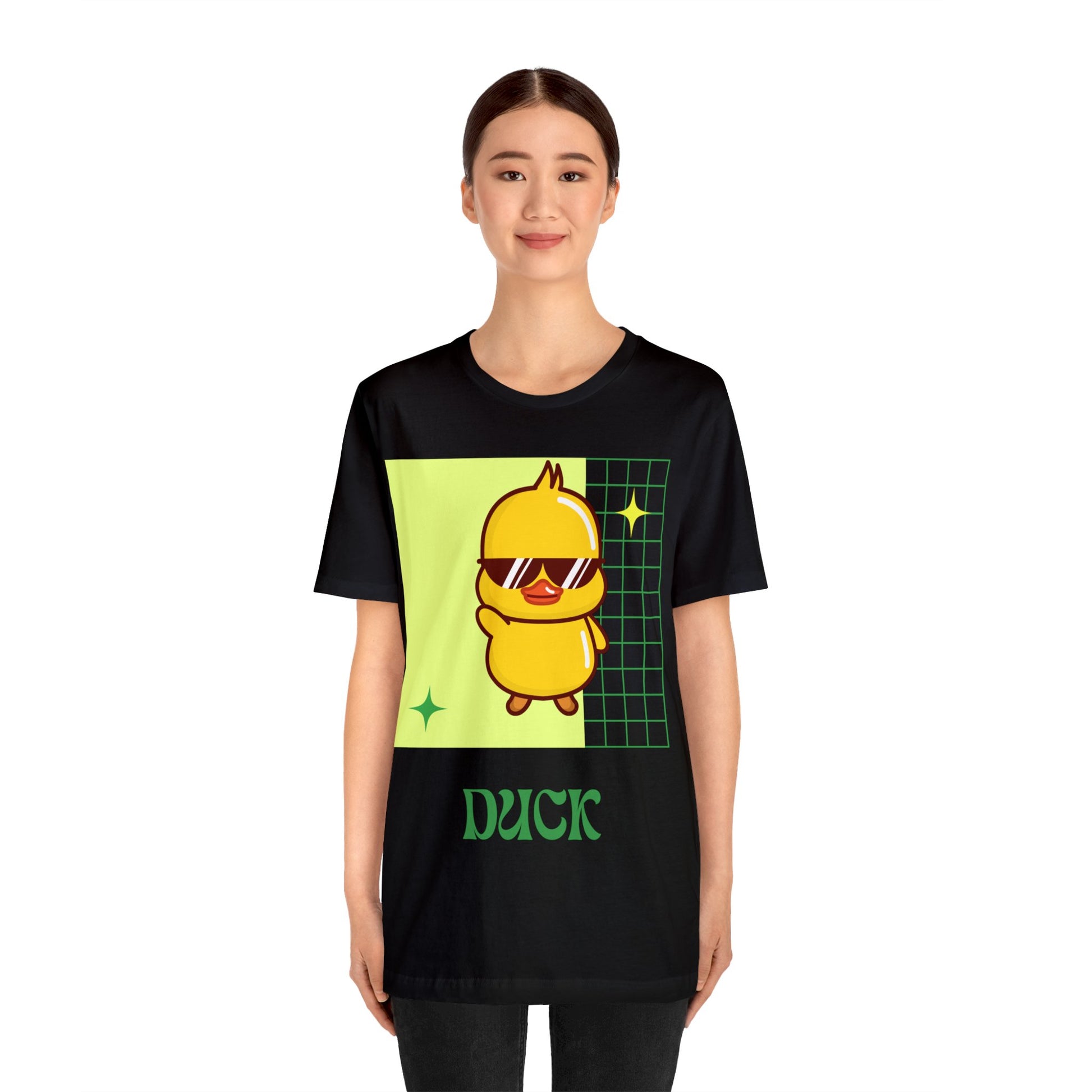 Black Cute Duck Graphic T-Shirt worn at a tailgate, pairing sleek style with playful fan energy.
