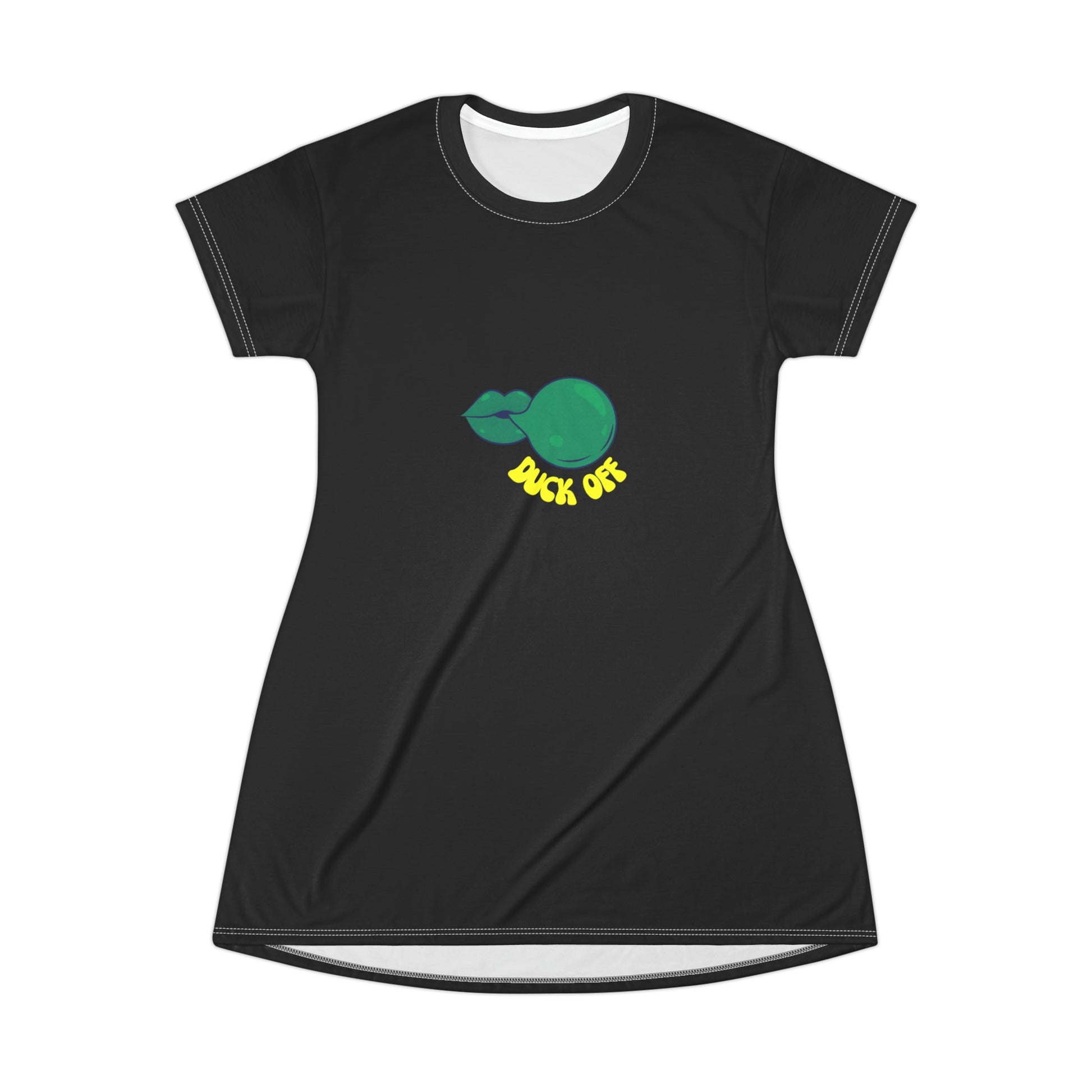 Black "Duck Off" T-Shirt Dress featuring a bold graphic, blending playful attitude with effortless game-day style.