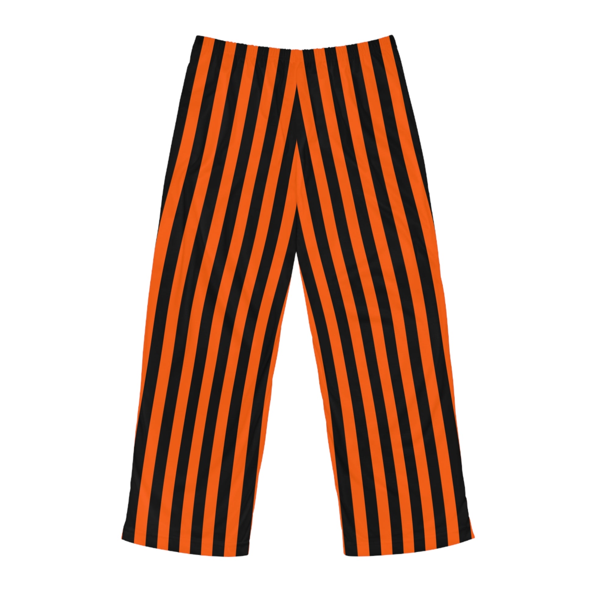 Back view of striped pajama pants in black and orange—cozy fit perfect for Corvallis tailgates and festive mornings