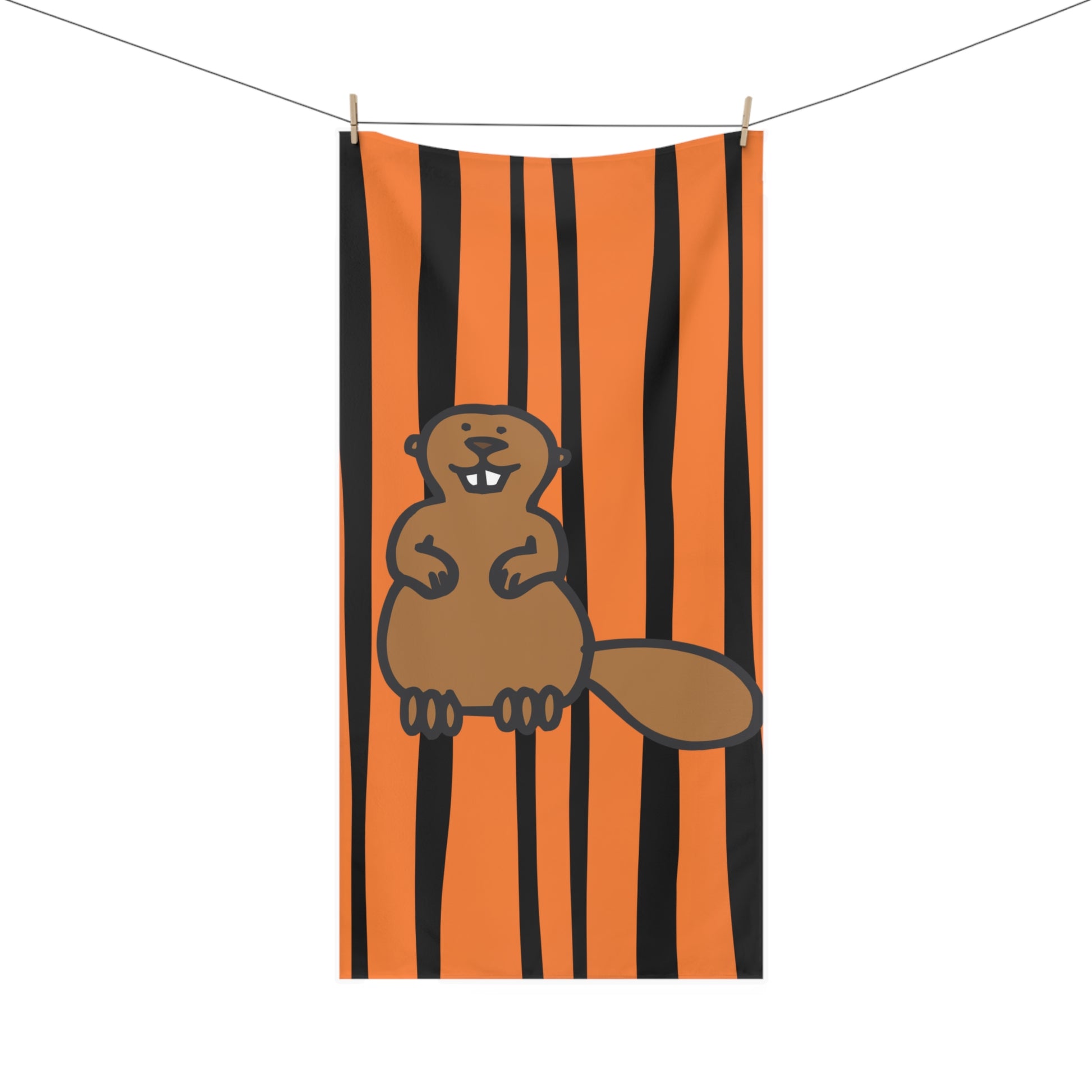 Close-up of striped pattern and beaver-inspired detail