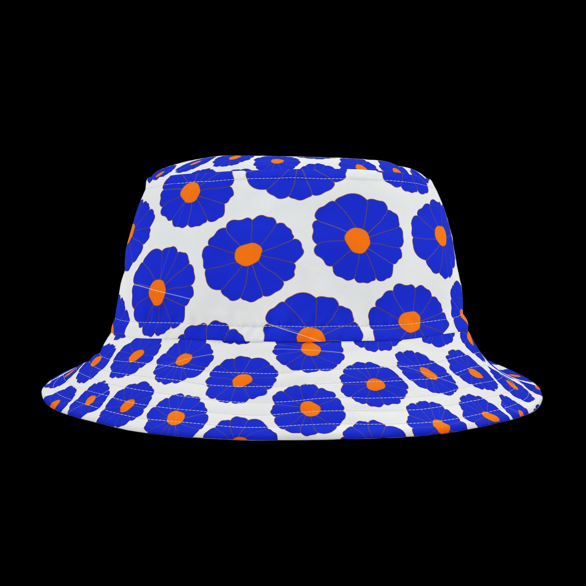 Blue and orange retro floral bucket hat styled for Boise State gameday girls—vintage-inspired, breathable, and perfect for tailgates or sunny Boise strolls. 