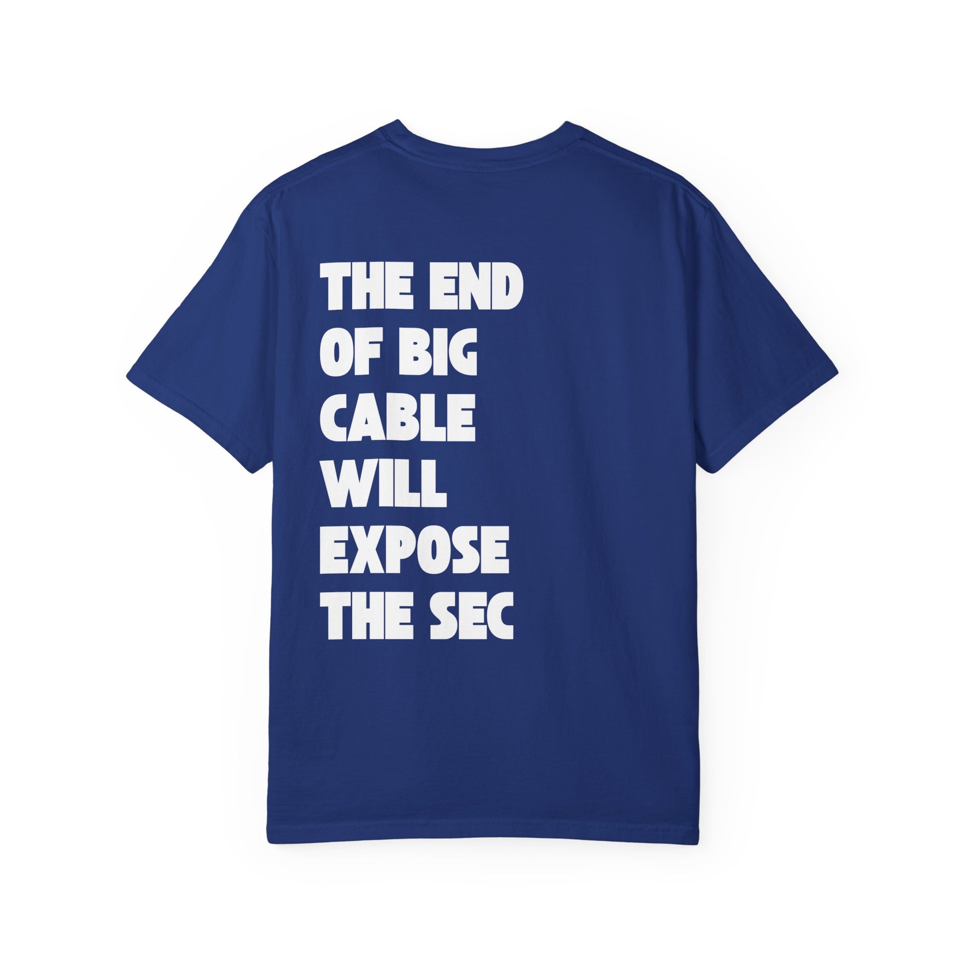 Bright blue tee with bold black front and back text, perfect for fans who love retro football drama.