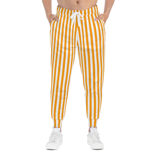 Front view of burnt orange striped joggers styled for Austin gameday—sporty, stylish, and perfect for Southern tailgate fashion