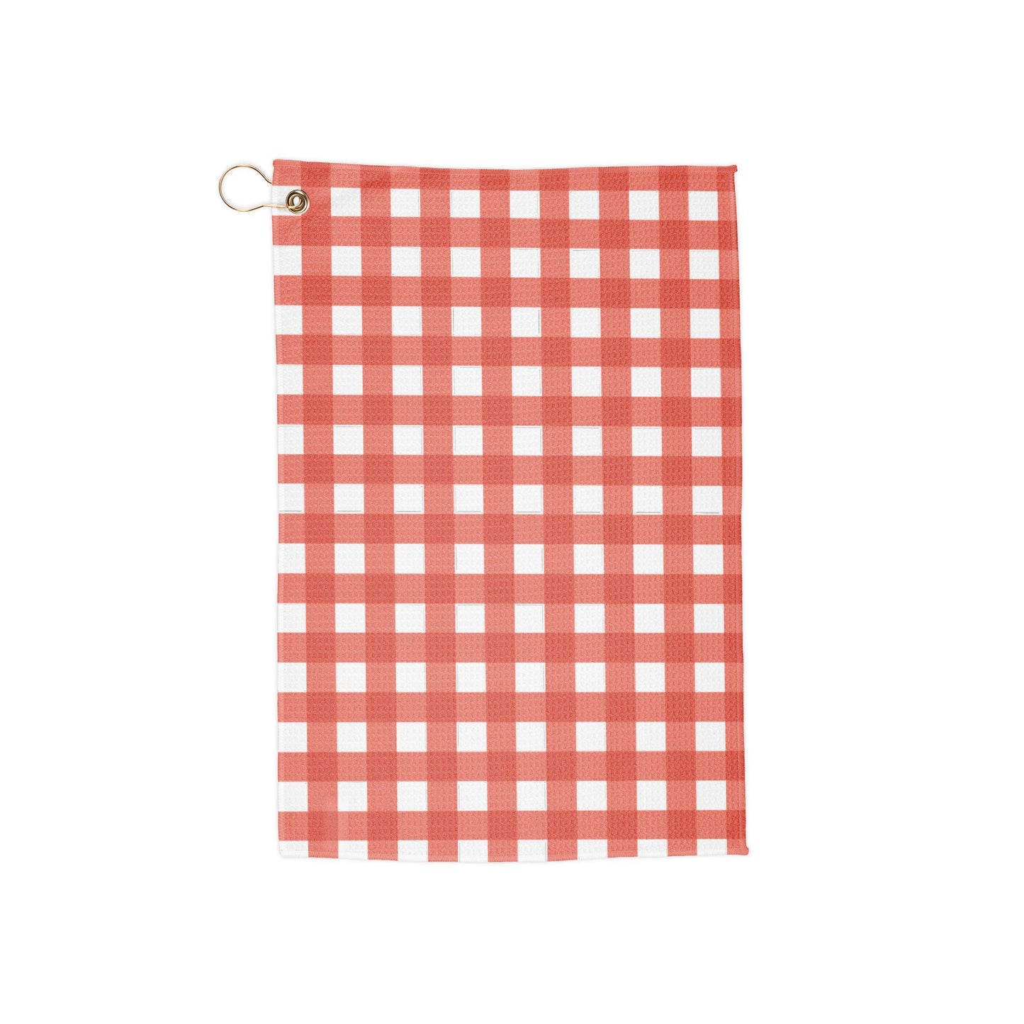 A vintage-inspired red gingham golf towel with eye-catching cherry tones. Classic, bold, and packed with nostalgic charm.