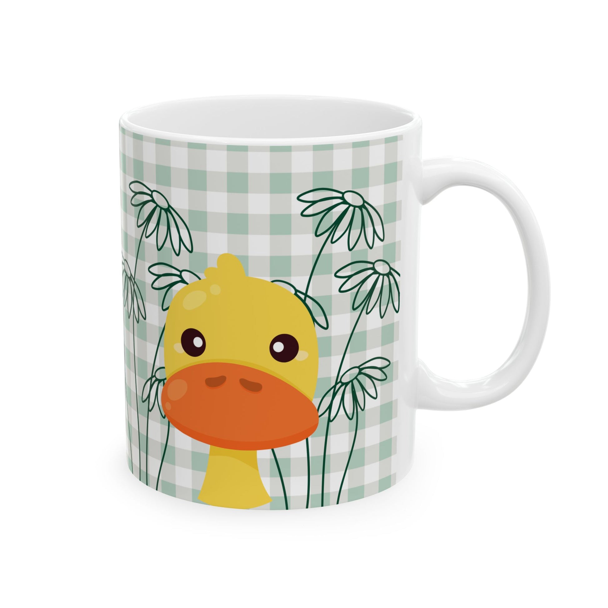 Cute duck and floral coffee mug styled in cozy student apartment kitchen with cottagecore aesthetic