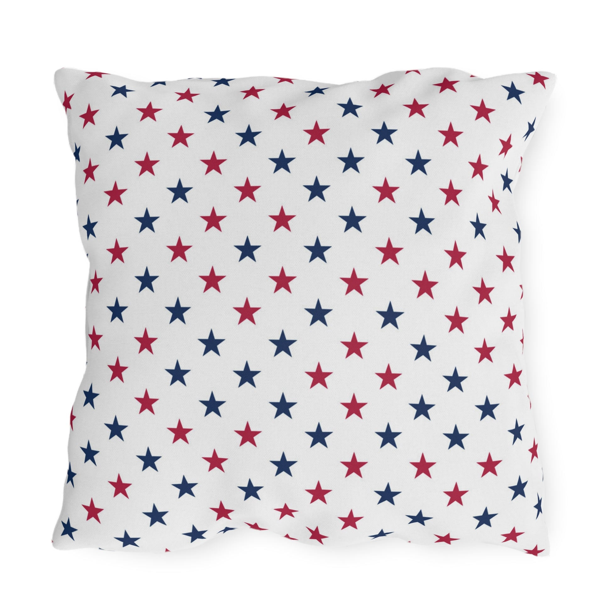 Cozy decorative pillow featuring scattered red, white, and blue stars—playful, patriotic, and great for summer celebrations.