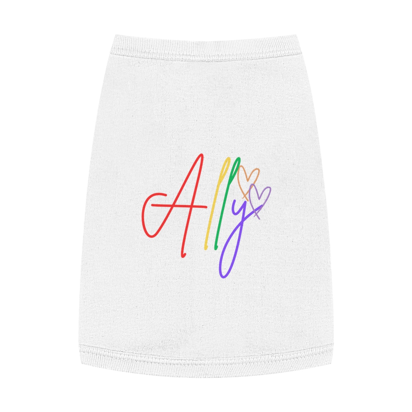 Cozy Pride Dog T-Shirt – A lovable dog snuggles into a soft rainbow ally shirt, embracing inclusivity and comfort