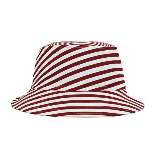Crimson-striped bucket hat styled for Tuscaloosa gameday with bold Southern girl flair—perfect for tailgates and rooftop hangouts.