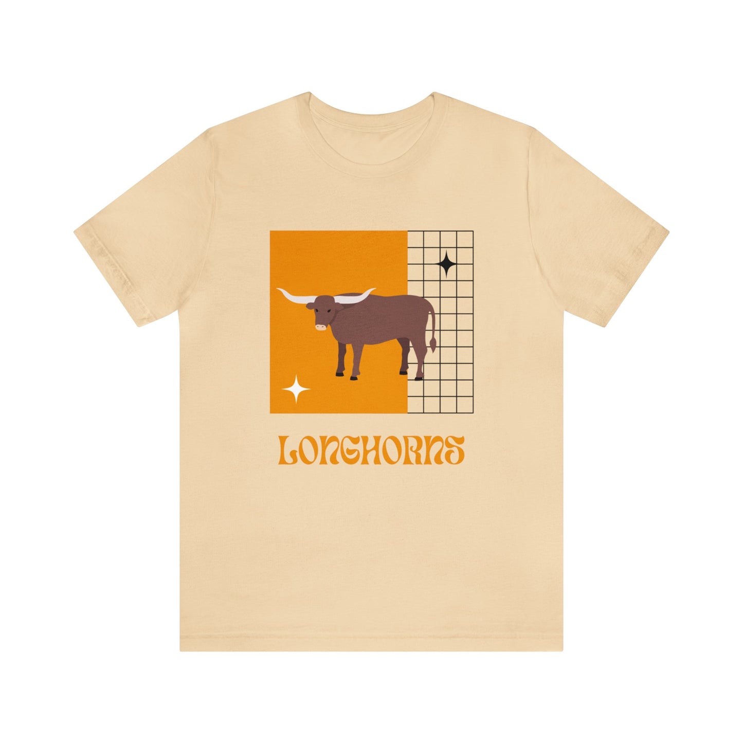 Soft cream longhorn mascot tee with Texas gameday graphic—neutral, cute, and weekend-ready