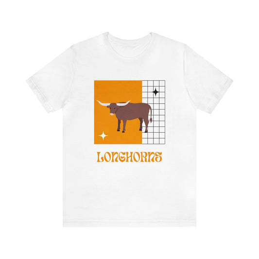 White longhorn mascot graphic t-shirt—clean, bold, and styled for Austin football fashion