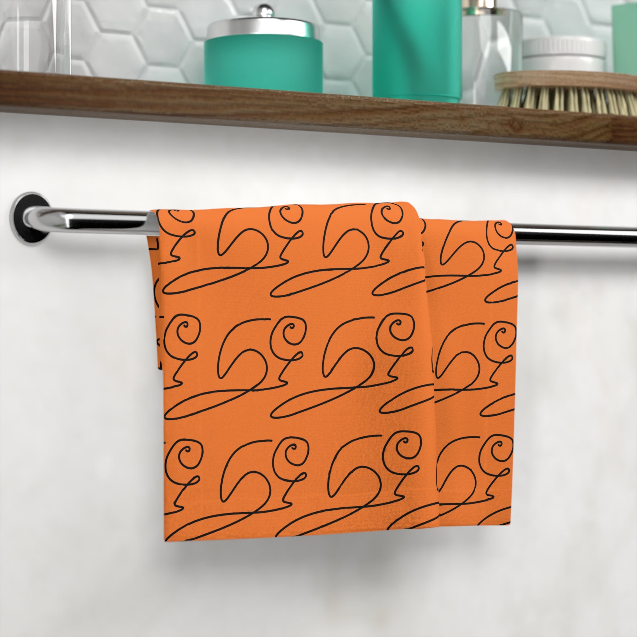 Face towel styled in cozy bathroom with warm lighting and minimalist decor