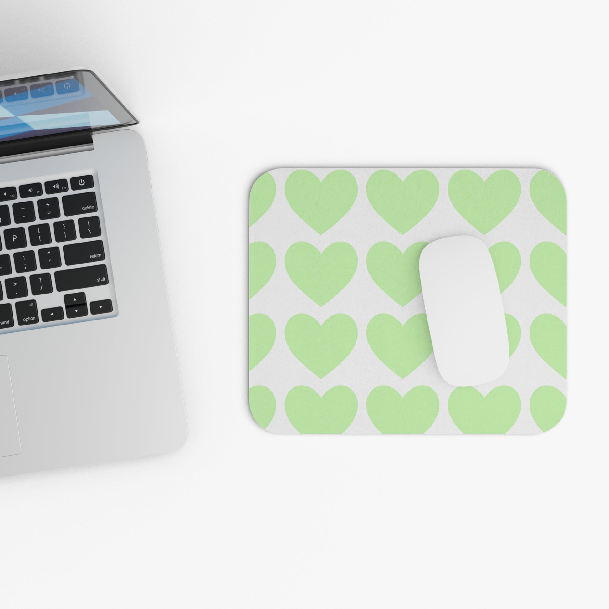 Oversized mint green hearts mouse pad perfect for dorm study space or student home office