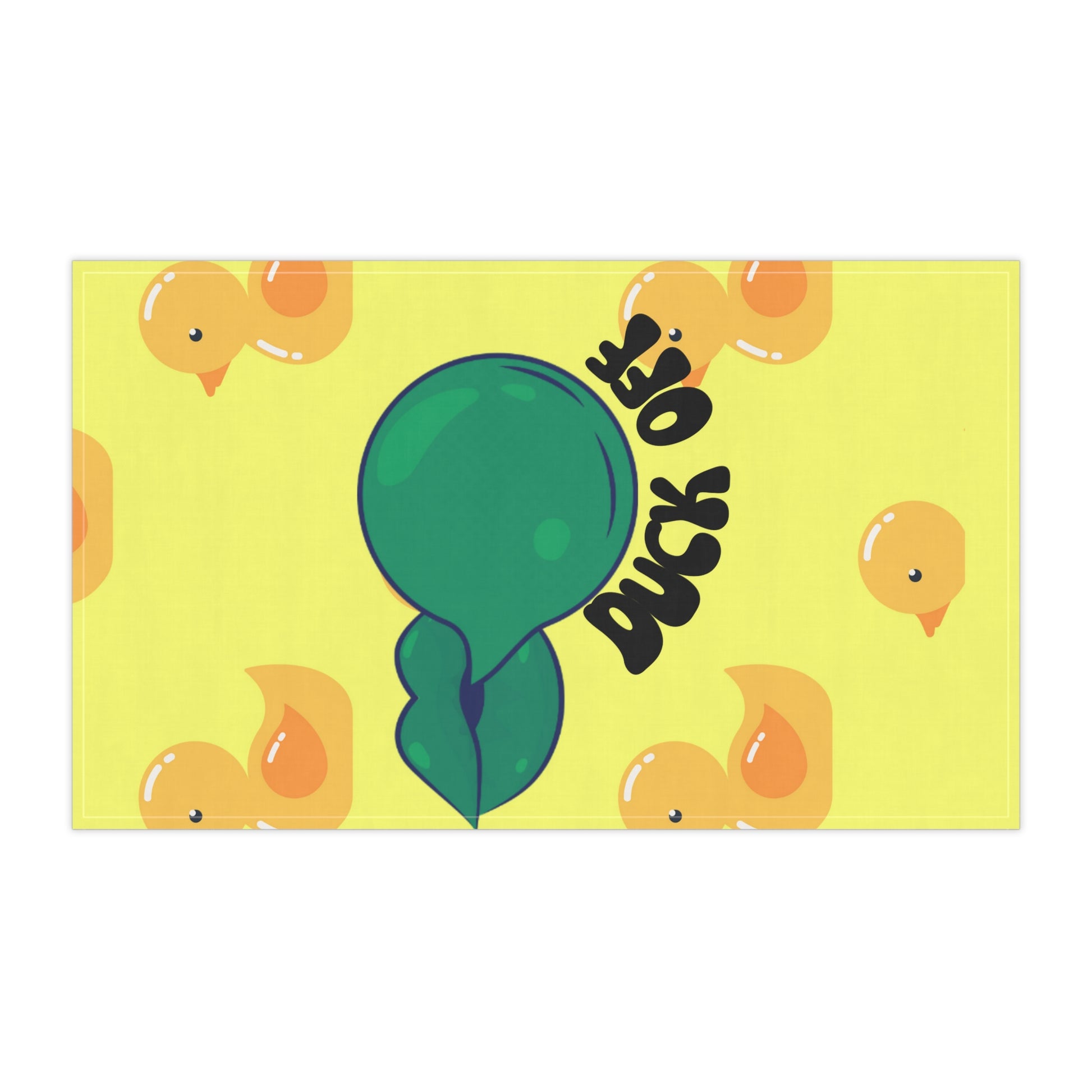 Close-up of Cute Yellow Duck "Duck Off" Towel showing vibrant colors and soft, absorbent fabric.