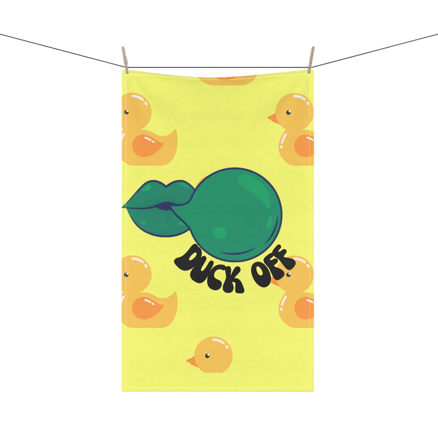 Cute Yellow Duck "Duck Off" Towel used at a football tailgate, blending summer vibes with game-day spirit.