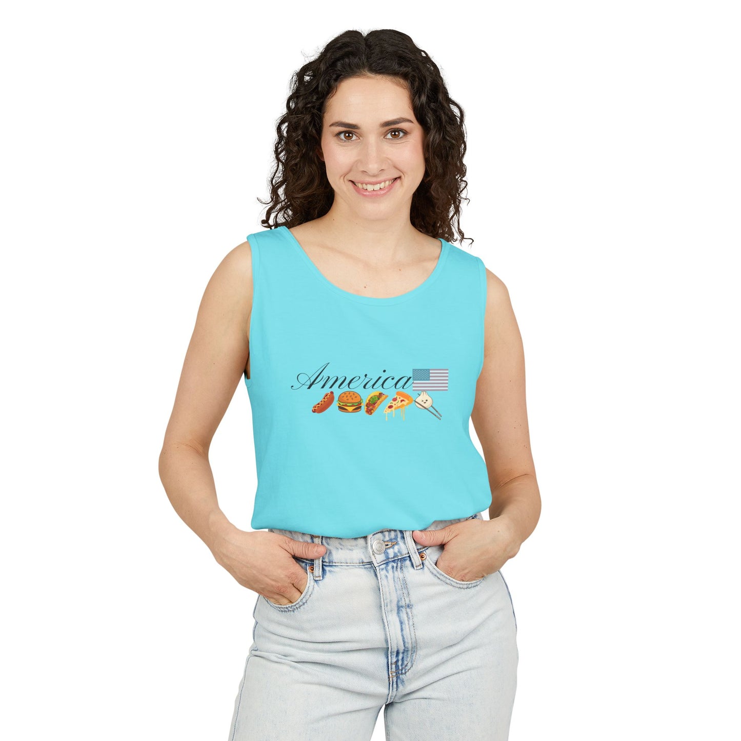 Fourth of July diverse foodie america teal tank