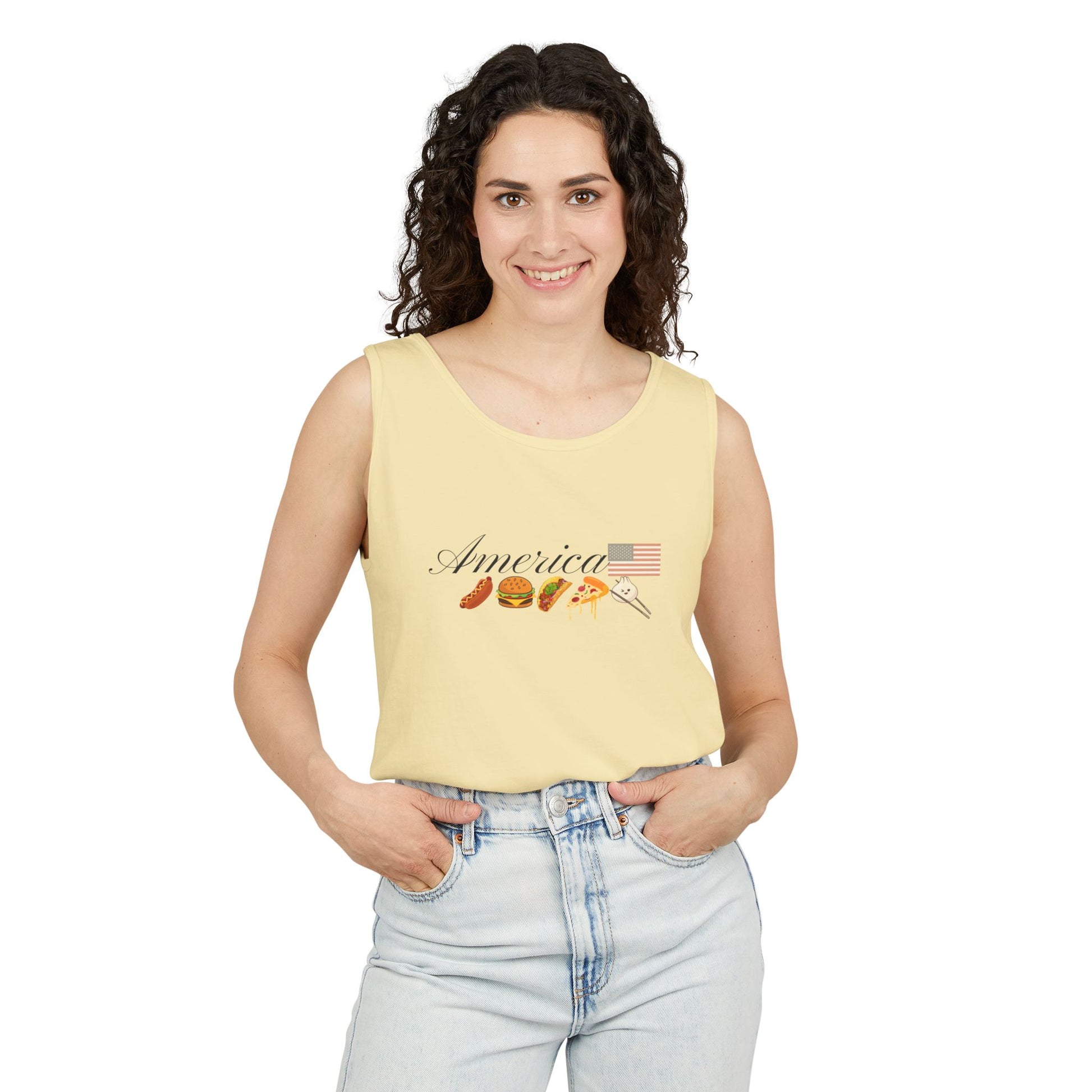 Foodie fourth of july celebrate american butter yellow tank
