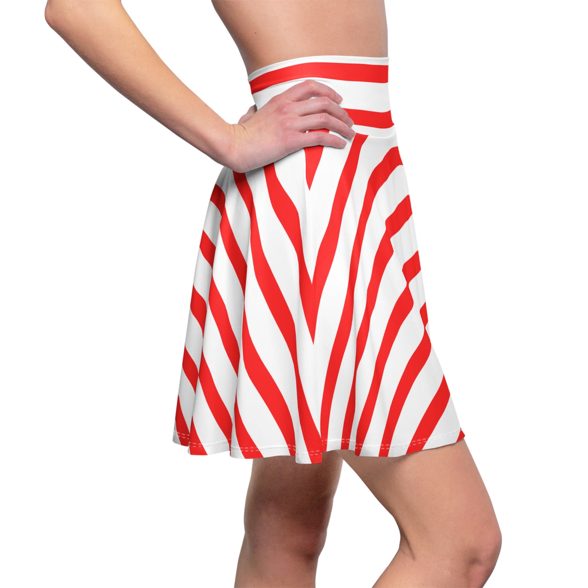 Festive red striped skater skirt—patriotic, stylish, and perfect for Fourth of July celebrations.