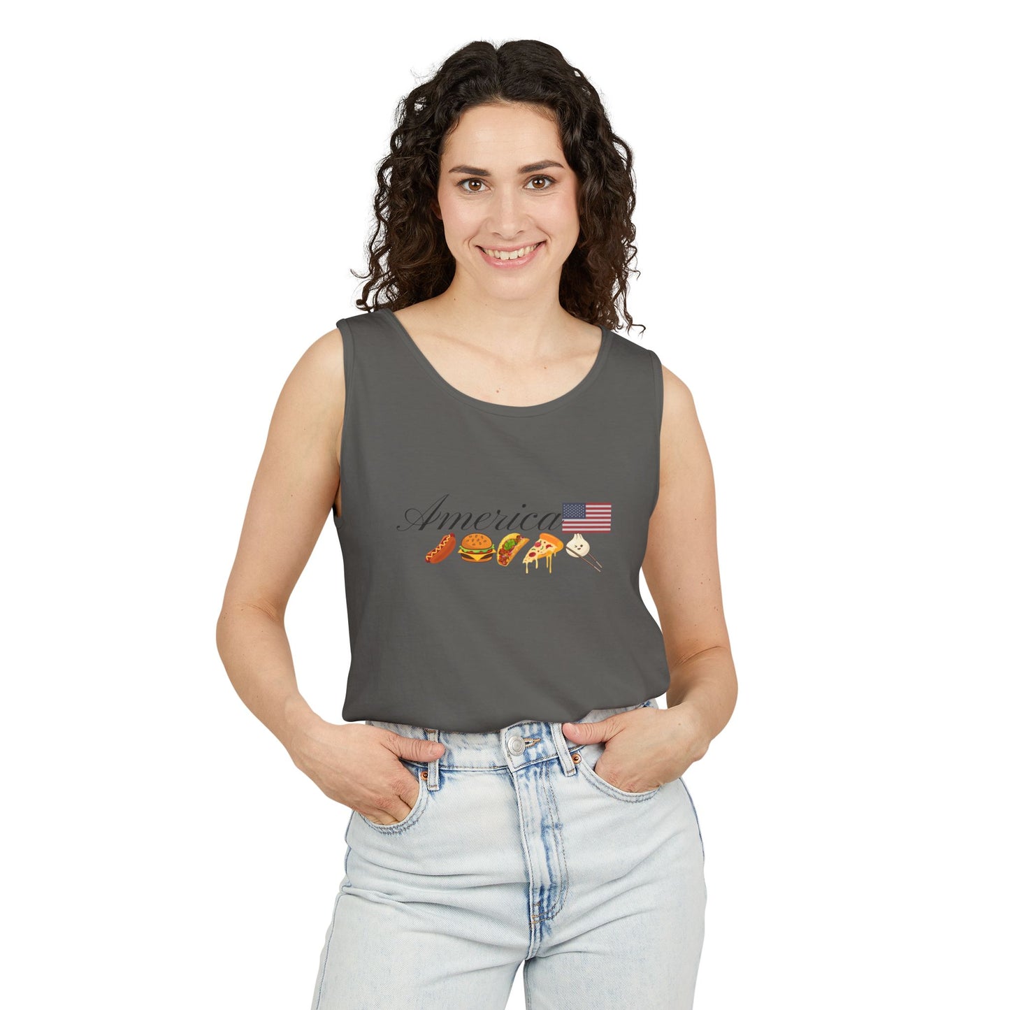 Fourth of july foodie tank celebrate diversity gray