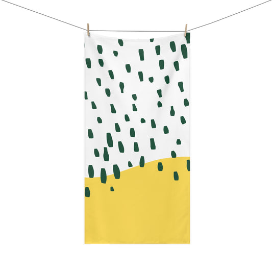 Full-size bath towel in yellow and green mid-century style for college dorm bathrooms