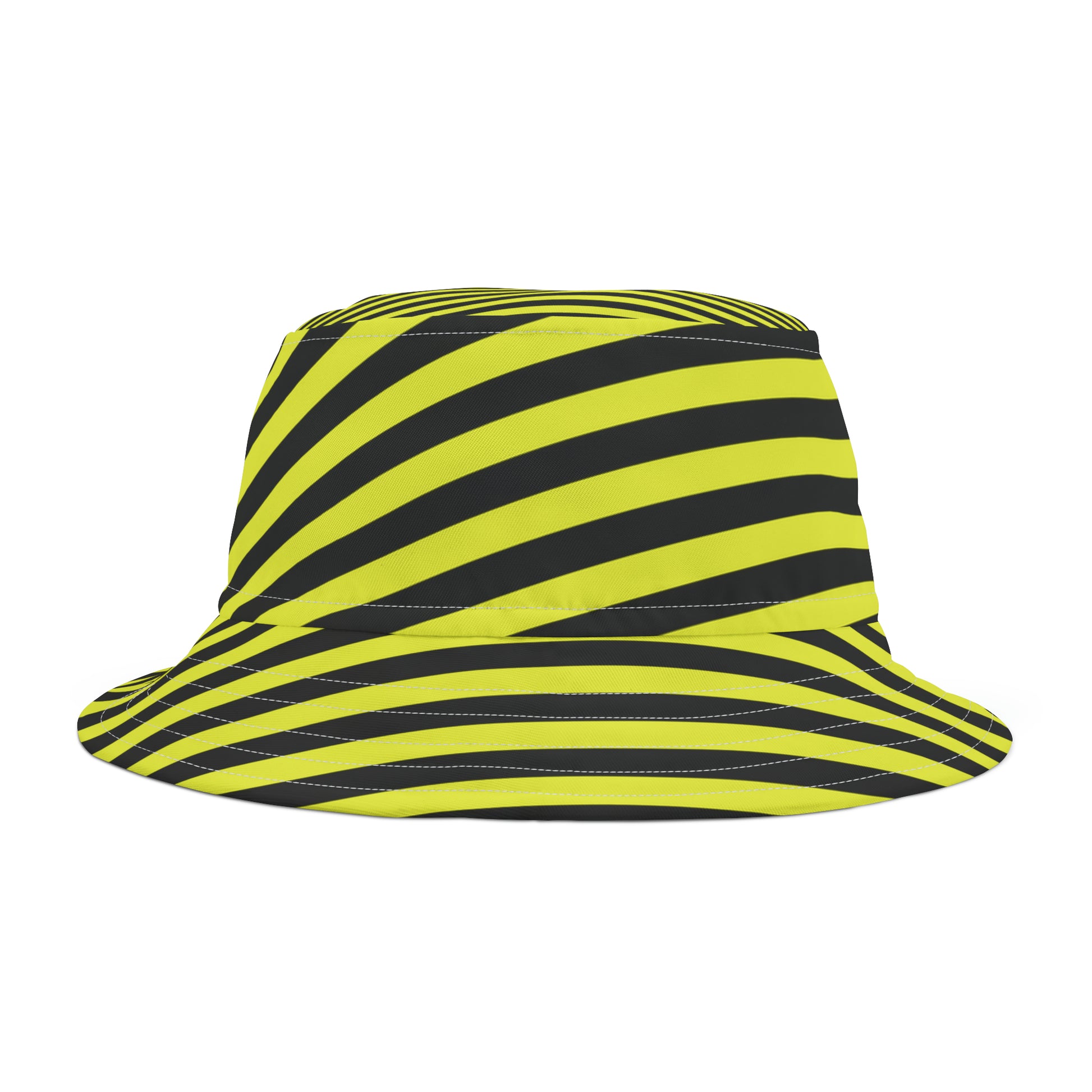 Gold and black striped bucket hat styled for Colorado gameday girls—bold, breathable, and perfect for tailgates or casual campus looks
