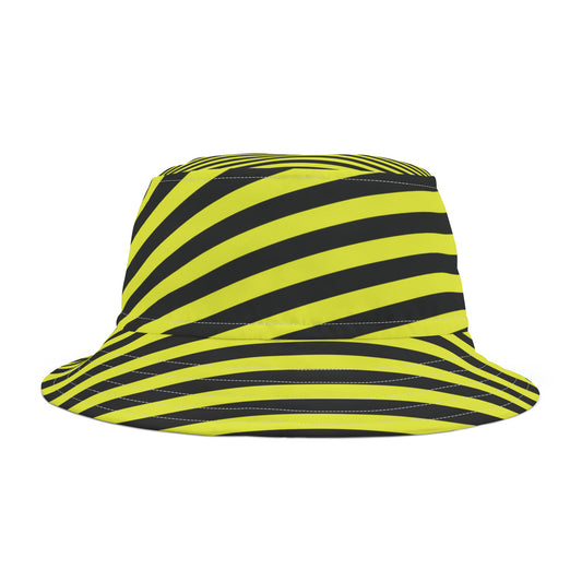 Gold and black striped bucket hat styled for Colorado gameday girls—bold, breathable, and perfect for tailgates or casual campus looks