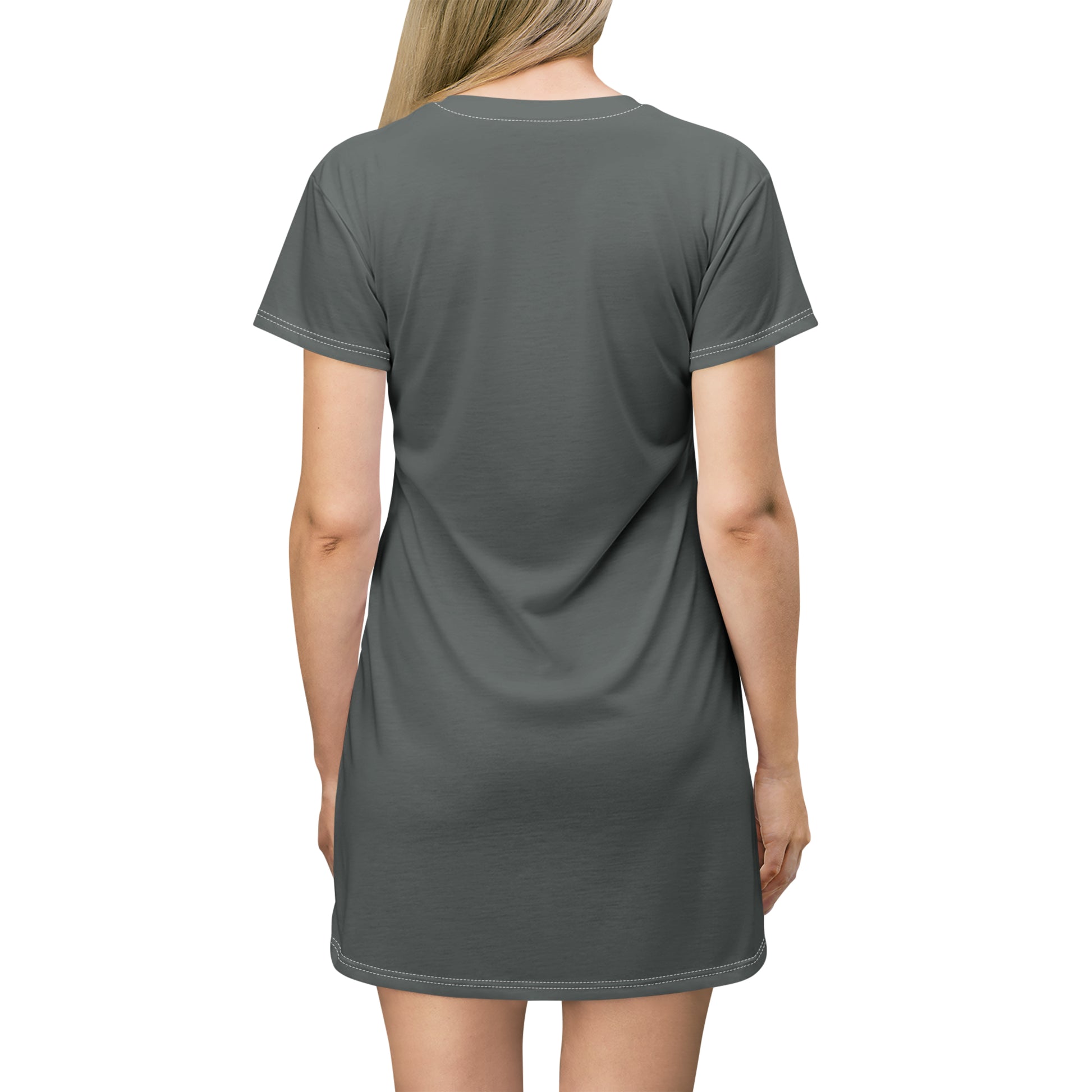 Gray "Duck Off" T-Shirt Dress styled at a football stadium, blending casual comfort with bold fan energy.