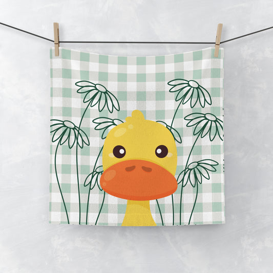 Green gingham face towel with duck and daisy pattern for dorm bathroom decor