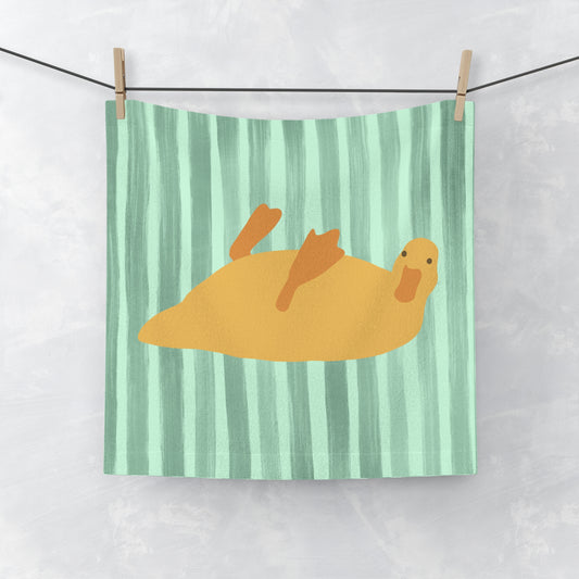 Green-striped face towel featuring bed rot duck design for cozy college dorm style