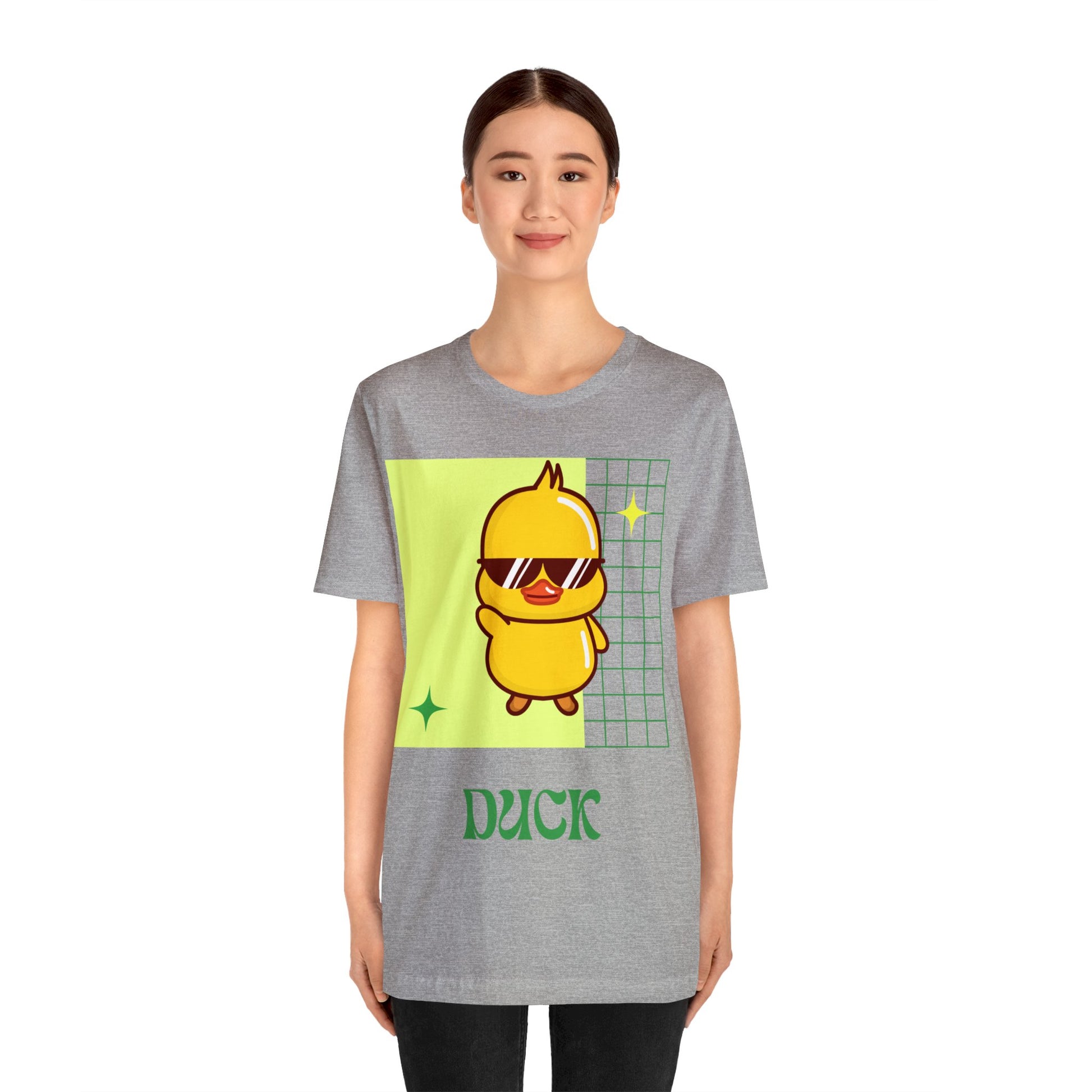 Heather Gray Cute Duck Graphic T-Shirt worn at a football stadium, blending neutral tones with bold fan energy.