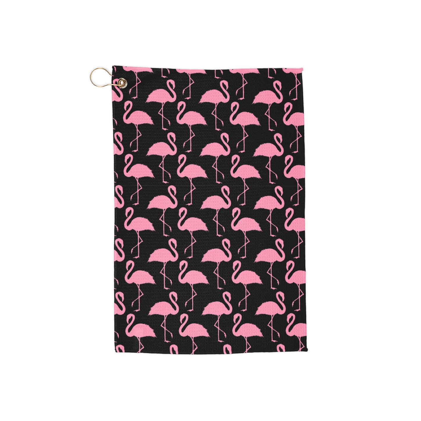 A bright, eye-catching flamingo golf towel featuring vivid hot pink hues and tropical charm. Fun, funky, and perfect for players who love a bold aesthetic