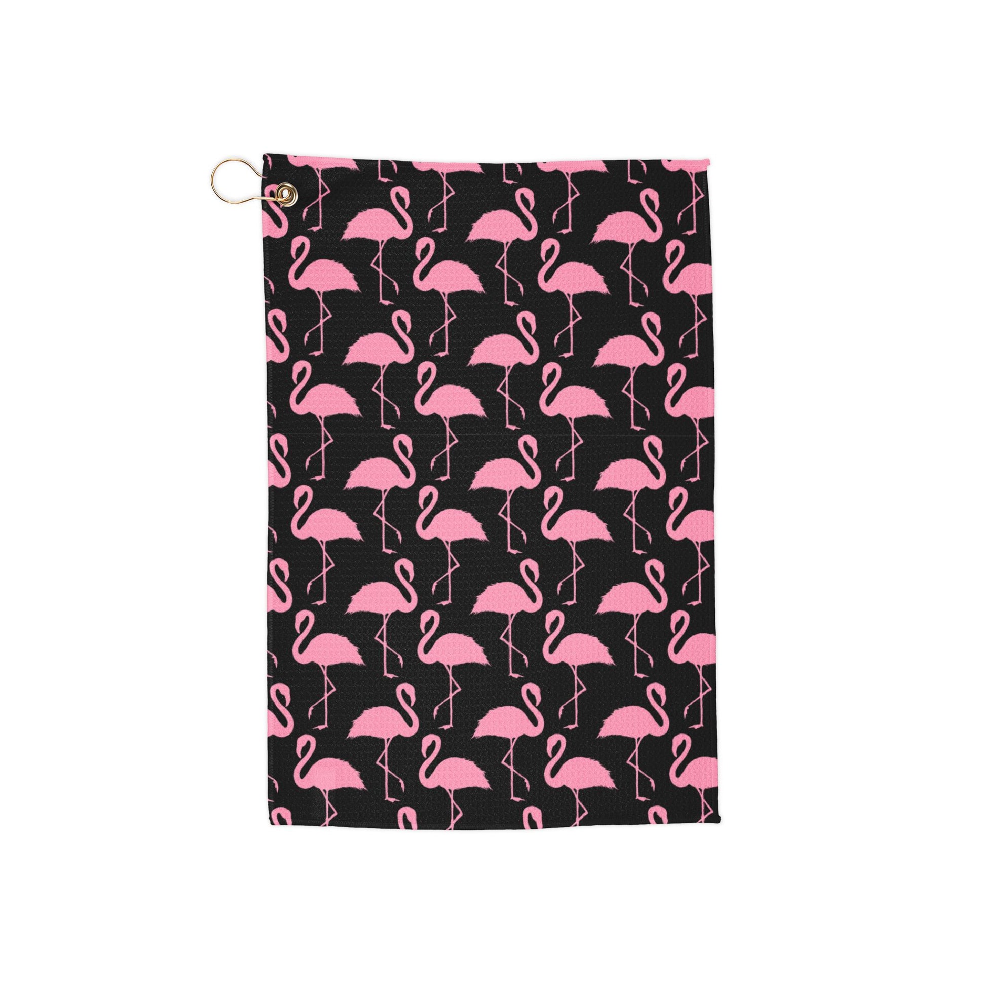A bright, eye-catching flamingo golf towel featuring vivid hot pink hues and tropical charm. Fun, funky, and perfect for players who love a bold aesthetic