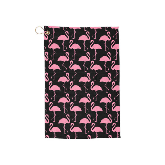A bright, eye-catching flamingo golf towel featuring vivid hot pink hues and tropical charm. Fun, funky, and perfect for players who love a bold aesthetic