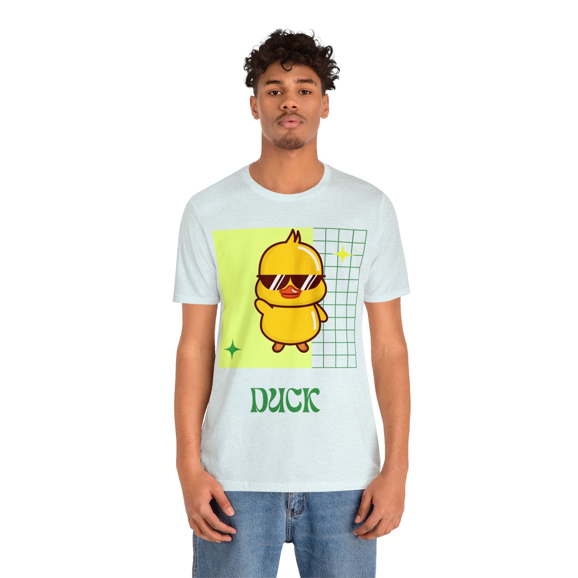 Close-up of Ice Blue Cute Duck Graphic T-Shirt showing crisp duck design and soft, breathable fabric.
