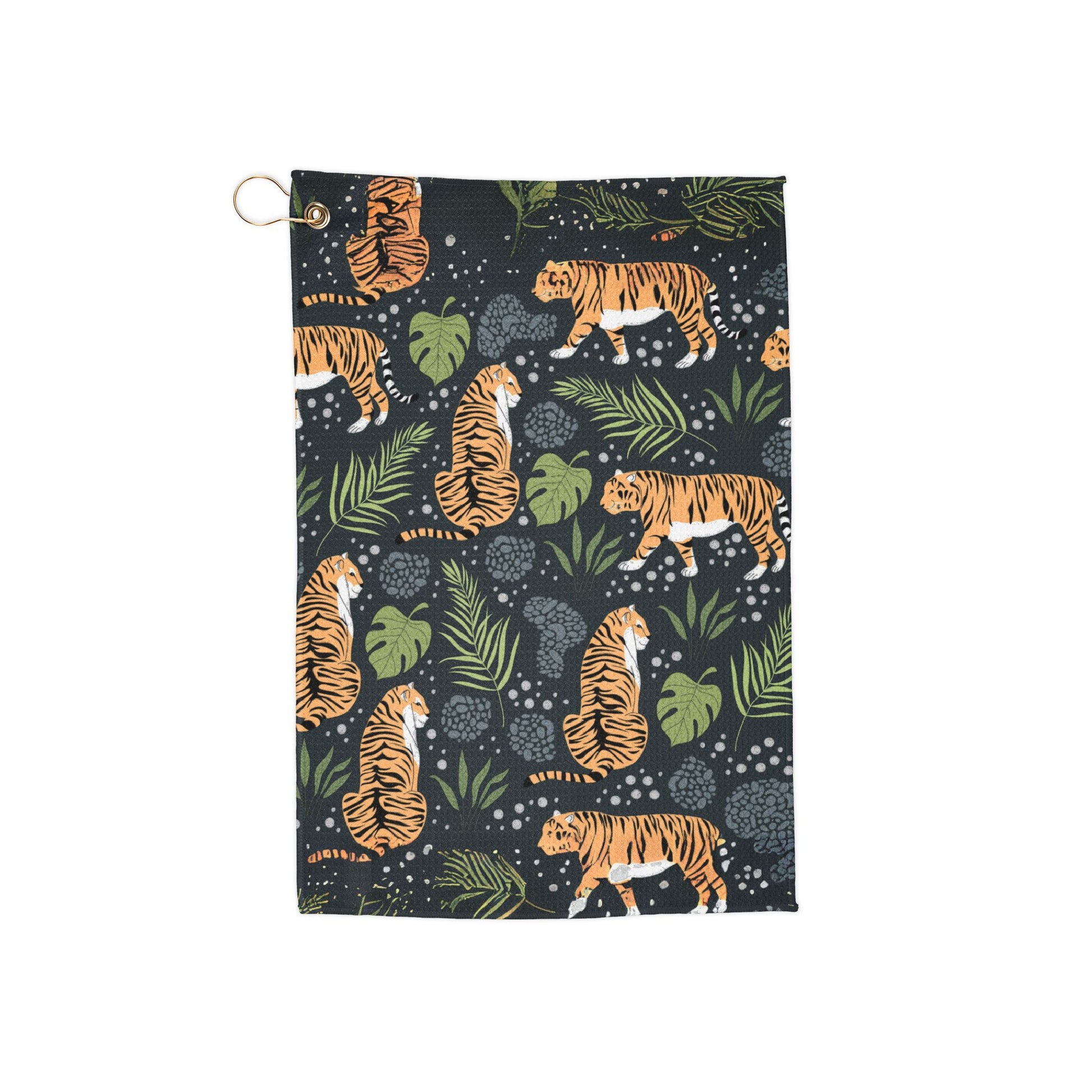 A bold jungle-inspired golf towel featuring majestic tigers prowling through lush tropical greenery. Eye-catching, wild, and packed with untamed energy