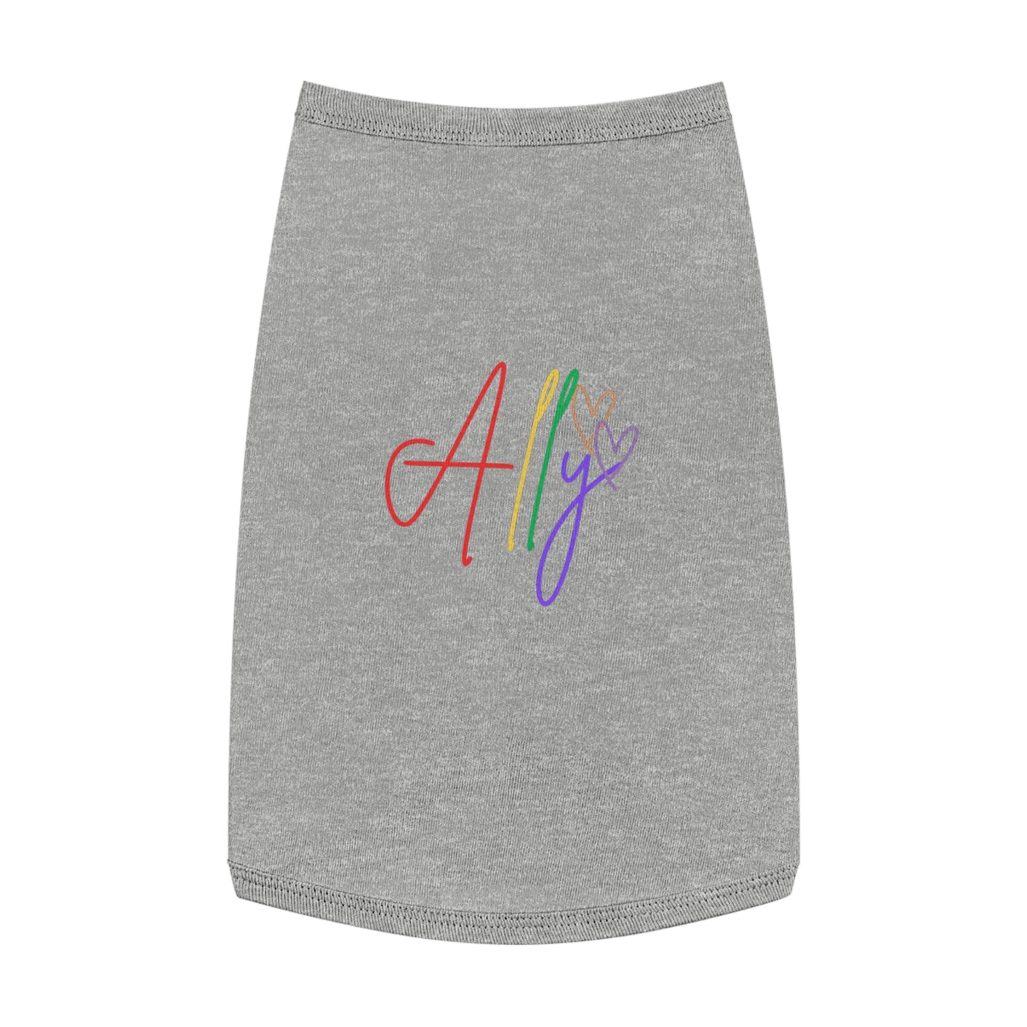 LGBTQ+ Support Rainbow Dog Shirt – A stylish dog rocks a comfy pride t-shirt, celebrating LGBTQ+ allyship and love in full color.