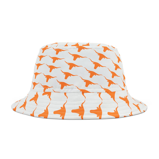 Front view of burnt orange longhorn-inspired bucket hat styled for Austin gamedays—bold, breathable, and Western-chic
