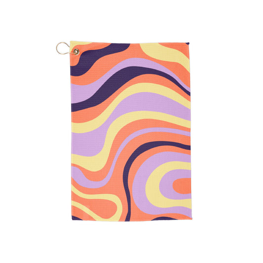 A mesmerizing orange swirl golf towel with groovy retro twists. A bold, dynamic design for players who want statement-making style