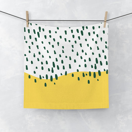 Mid-century style yellow and green face towel for student dorm bathrooms