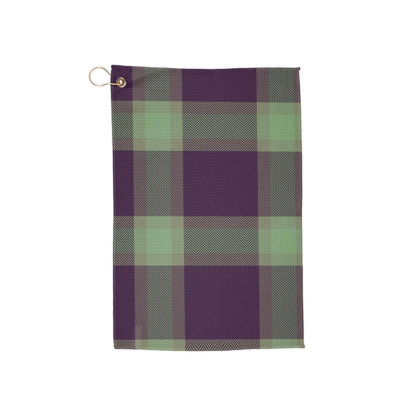 A deep, rich purple plaid golf towel with moody midnight tones. Dark, sophisticated, and effortlessly cool for stylish golfers