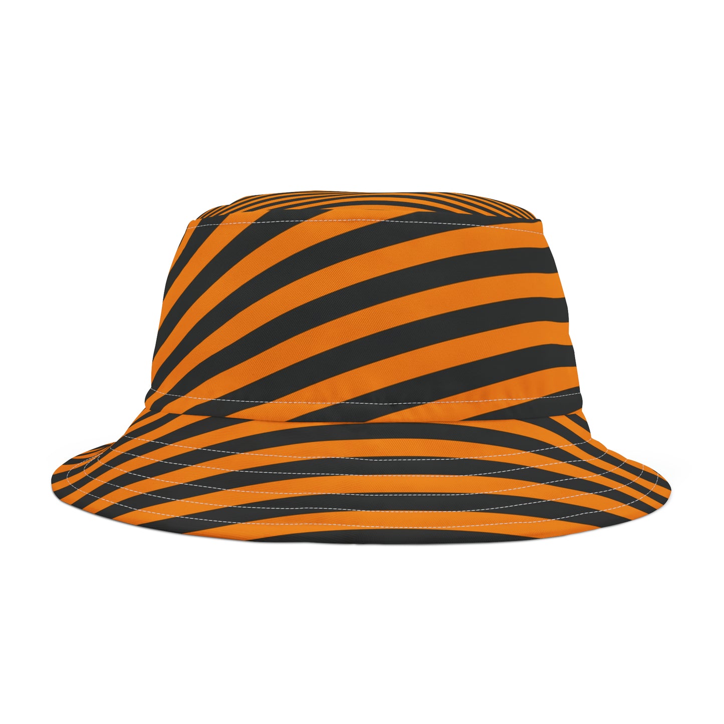 Front view of orange and black striped bucket hat—styled for Oregon State gamedays with bold contrast and relaxed fit