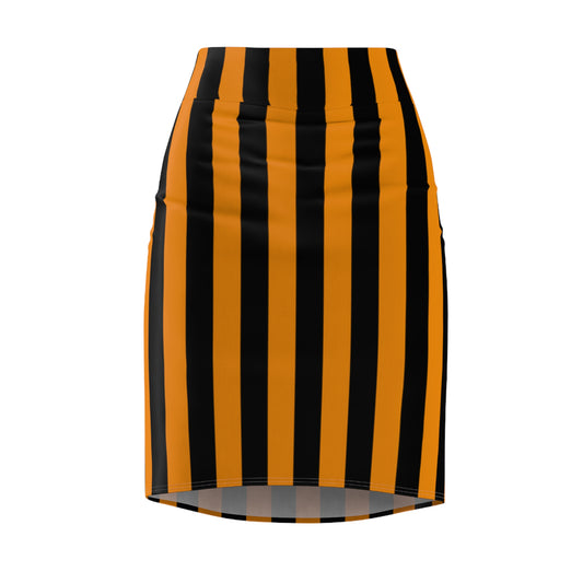 Front view of orange and black striped skirt—flouncy fit styled for Oregon State gameday fashion