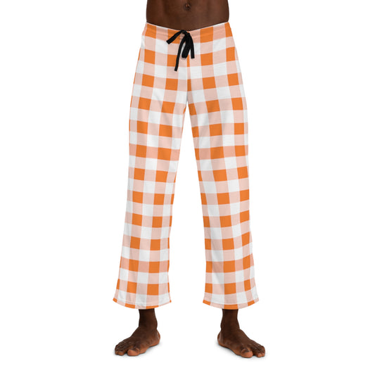 Front view of orange plaid pajama pants—relaxed fit styled for Oregon State holiday lounging and gameday recovery