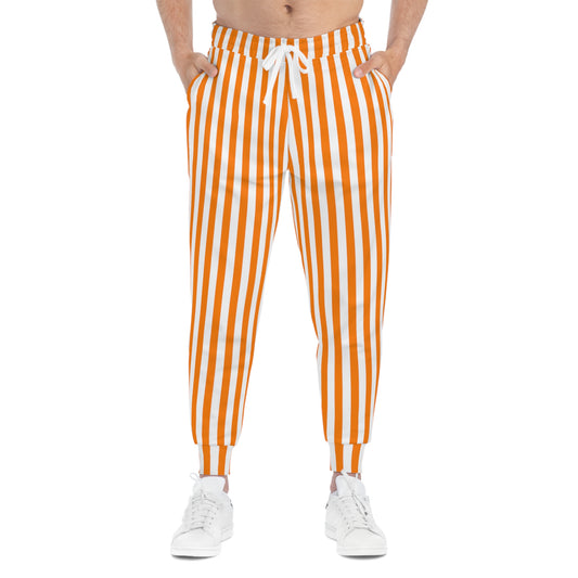 Front view of orange striped jogger pants with black base—relaxed fit styled for Oregon State gameday lounging